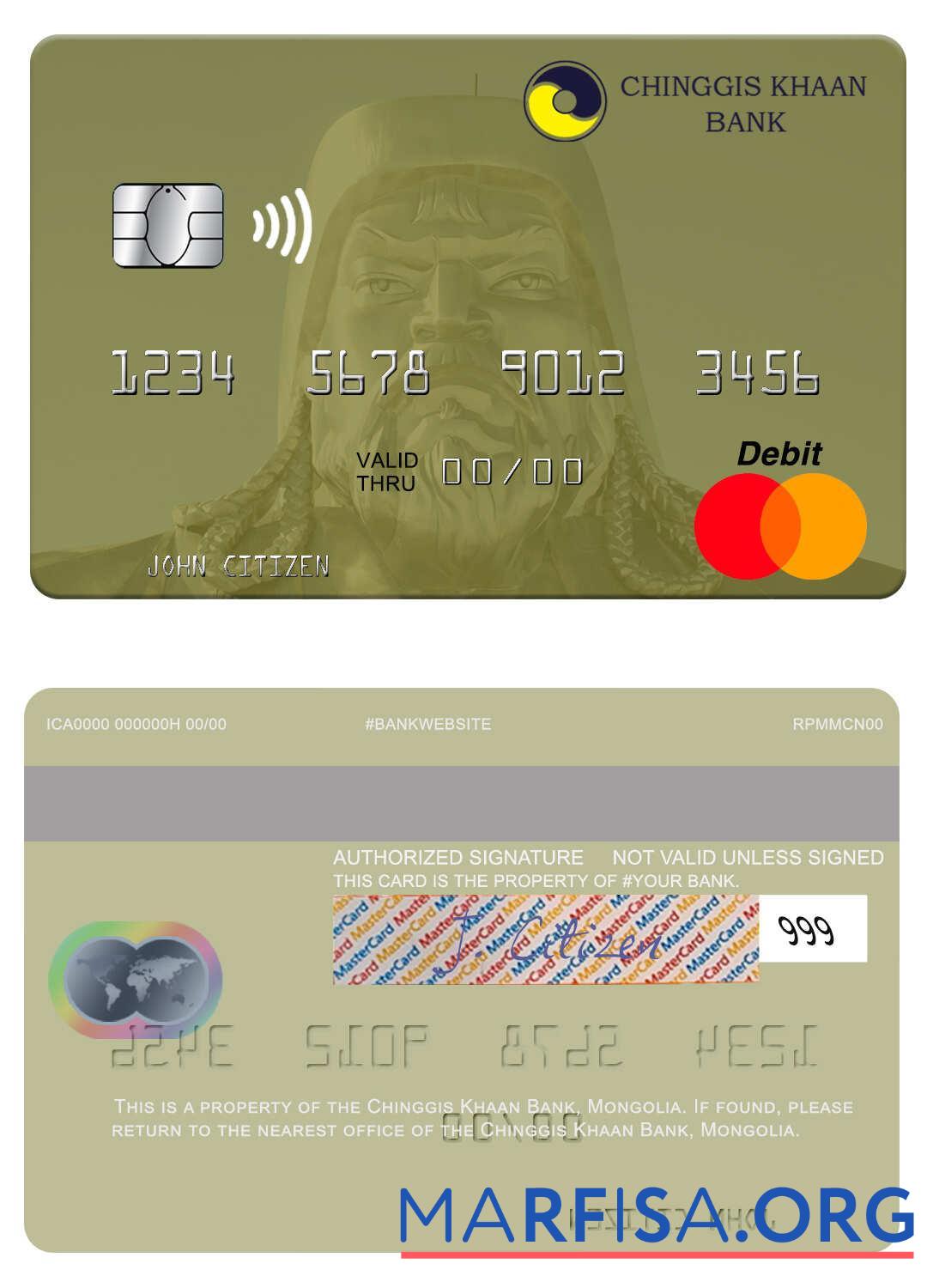 Blank Mongolia Chinggis Khaan Bank mastercard real example